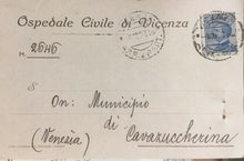 Carica l'immagine nel visualizzatore di Gallery, CARTOLINA POSTALE OSPEDALE CIVILE DI VICENZA 1922 CC03