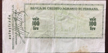 Carica l'immagine nel visualizzatore di Gallery, MINIASSEGNO LIRE 100 BANCA DI CREDITO AGRARIO DI FERRARA 1977 BAN01