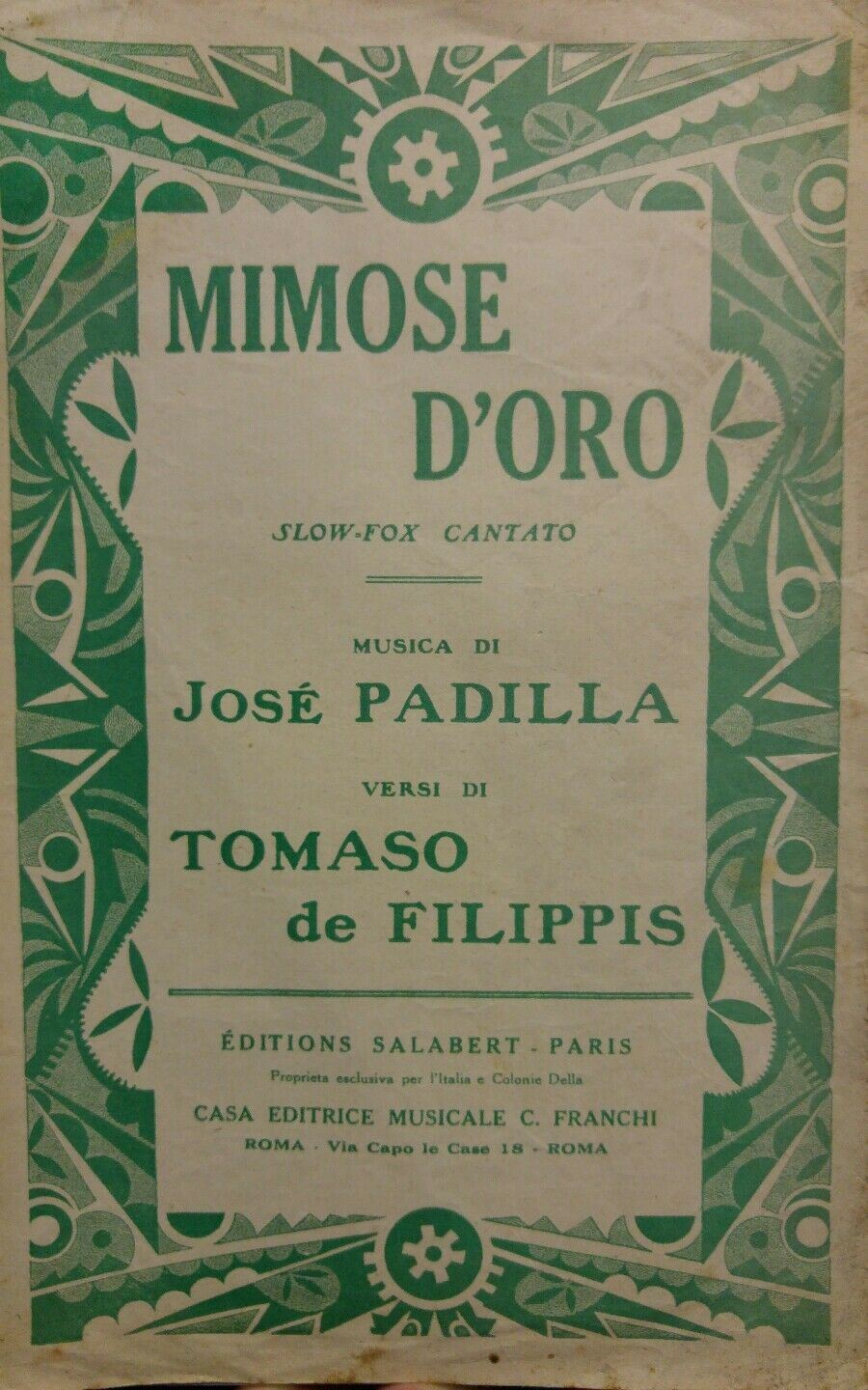 SPARTITO MUSICALE MIMOSE D'ORO JOSE PADILLA