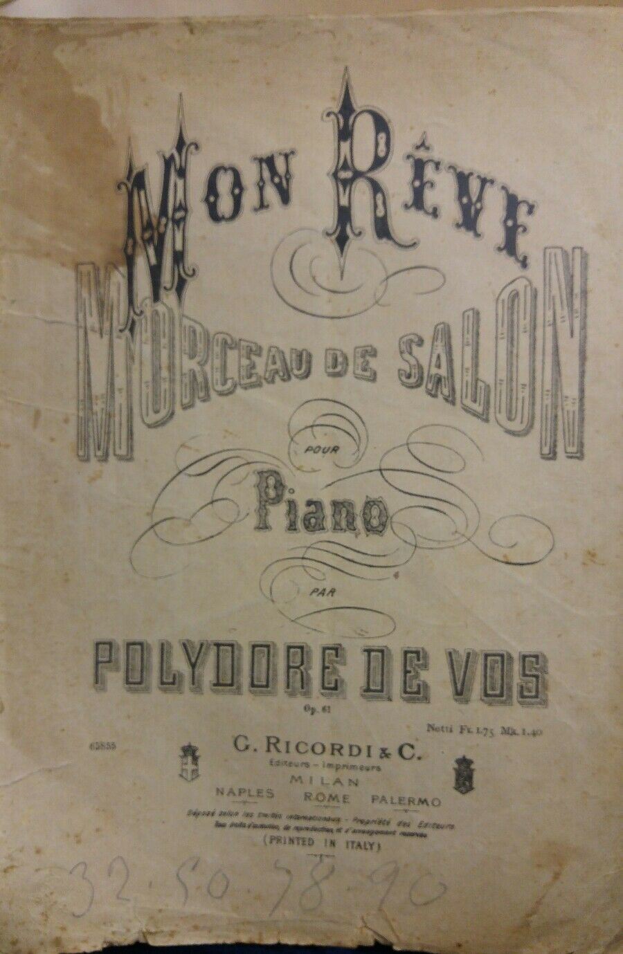 SPARTITO MUSICALE MON REVE MORCEAU DE SALON