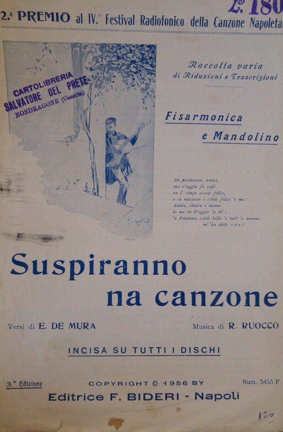 SPARTITO MUSICALE SUSPIRANNO NA CANZONE FISARMONICA E MANDOLINO