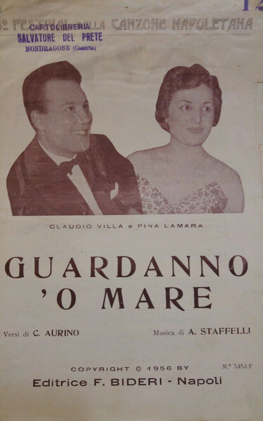 SPARTITO MUSICALE GUARDANNO O MARE CLAUDIO VILLA