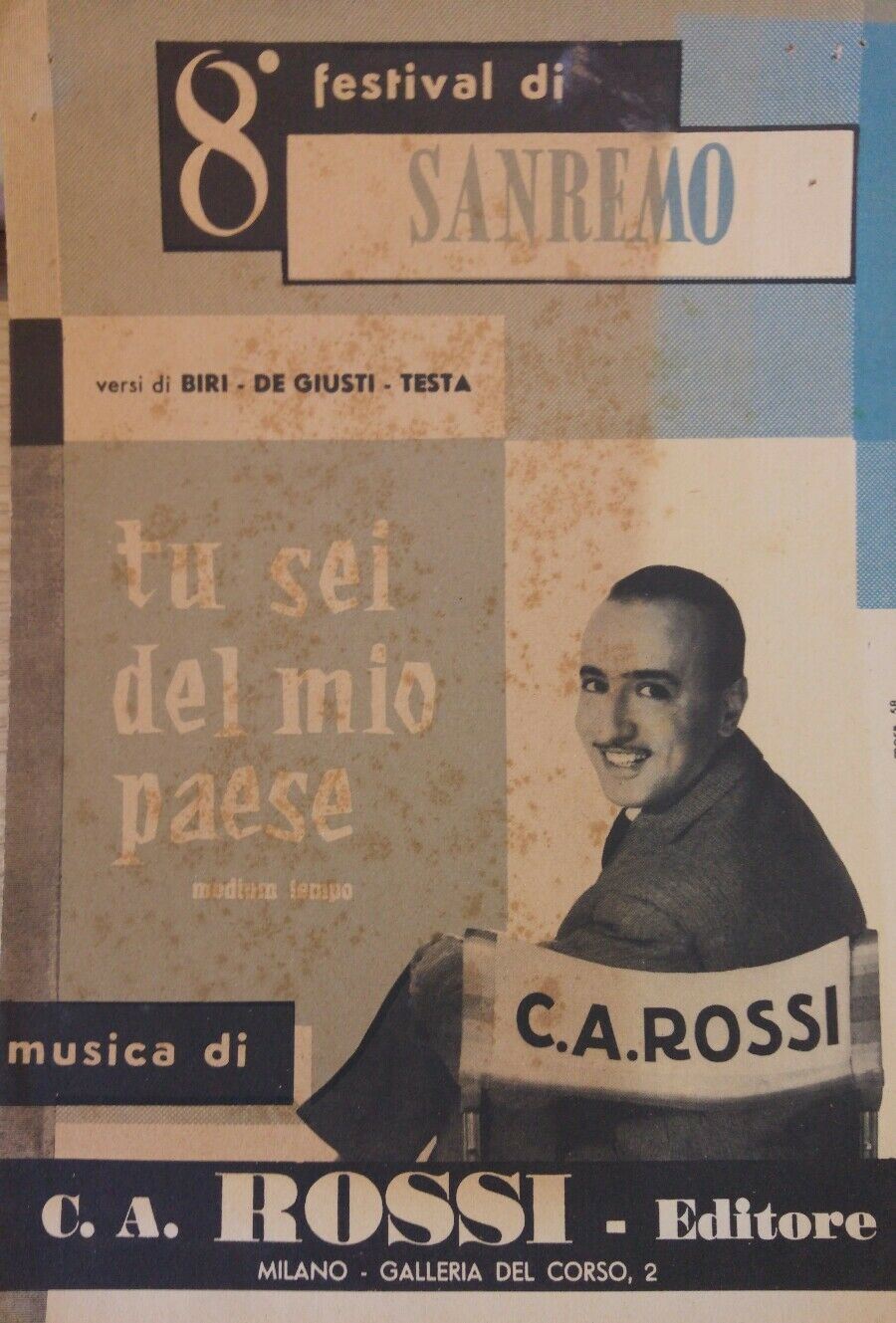 SPARTITO MUSICALE TU SEI DEL MIO PAESE 8' FESTIVAL SANREMO