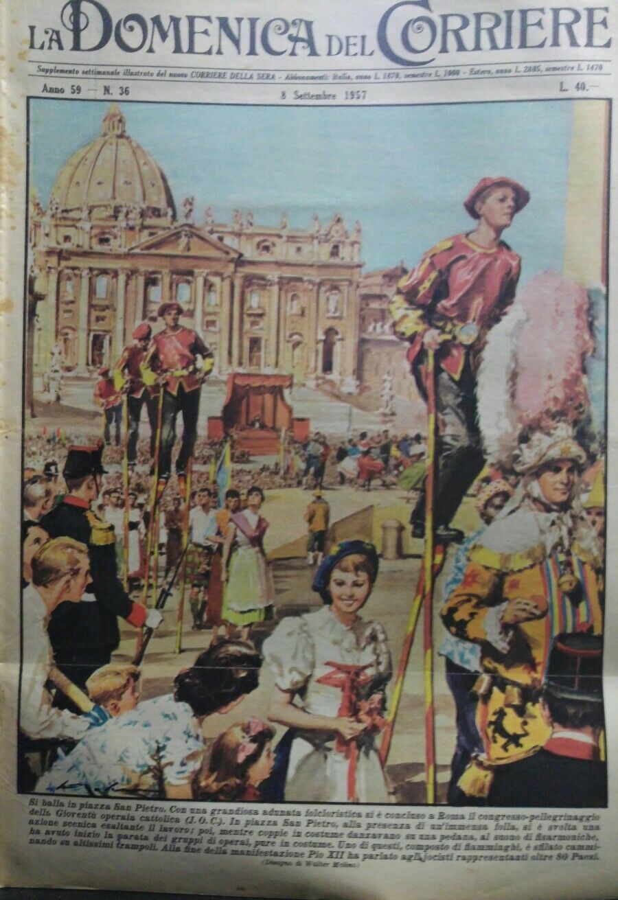 LA DOMENICA DEL CORRIERE N.36 1957 CONGRESSO DELLA GIOVENTU' IN VATICANO