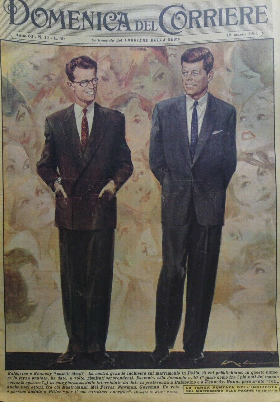DOMENICA DEL CORRIERE N.11 1961 BALDOVINO E KENNEDY