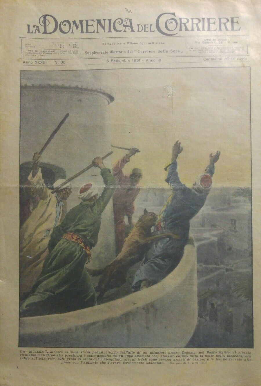 LA DOMENICA DEL CORRIERE N.36 1931 ASSALTO AL MUEZZIN