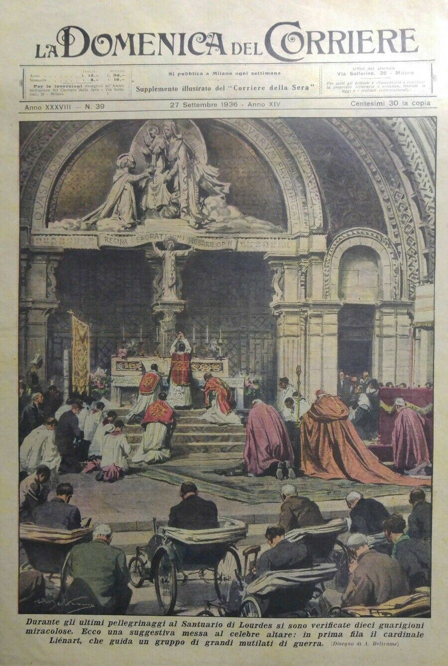 LA DOMENICA DEL CORRIERE N.39 1936 GUARIGIONI A LOURDES