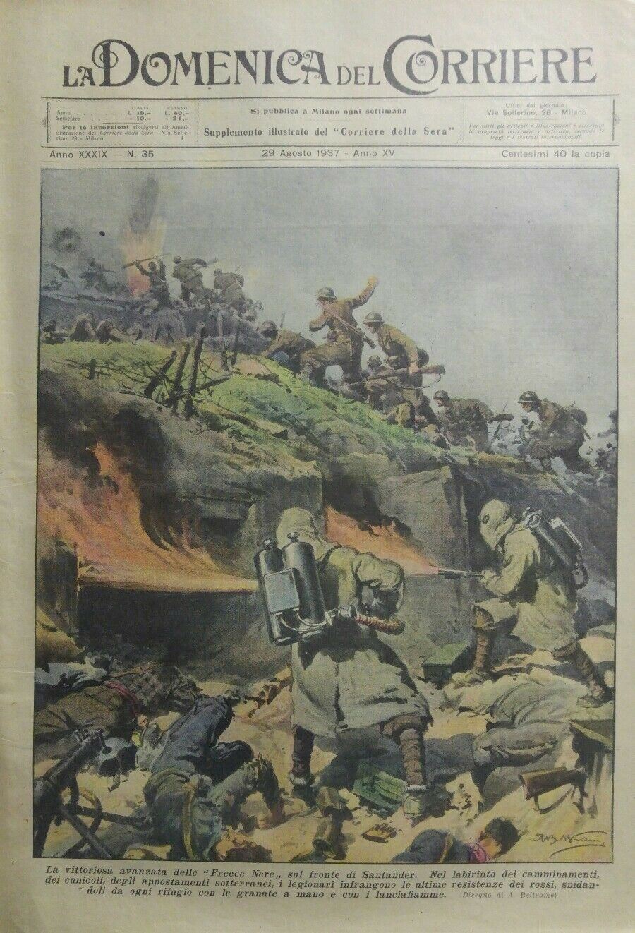 LA DOMENICA DEL CORRIERE N.35 1937 LE FRECCE NERE