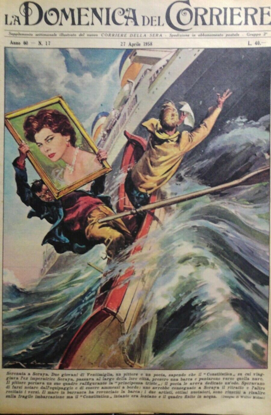 LA DOMENICA DEL CORRIERE N.17 1958 SERENATA A SORAYA DA UNA BARCA