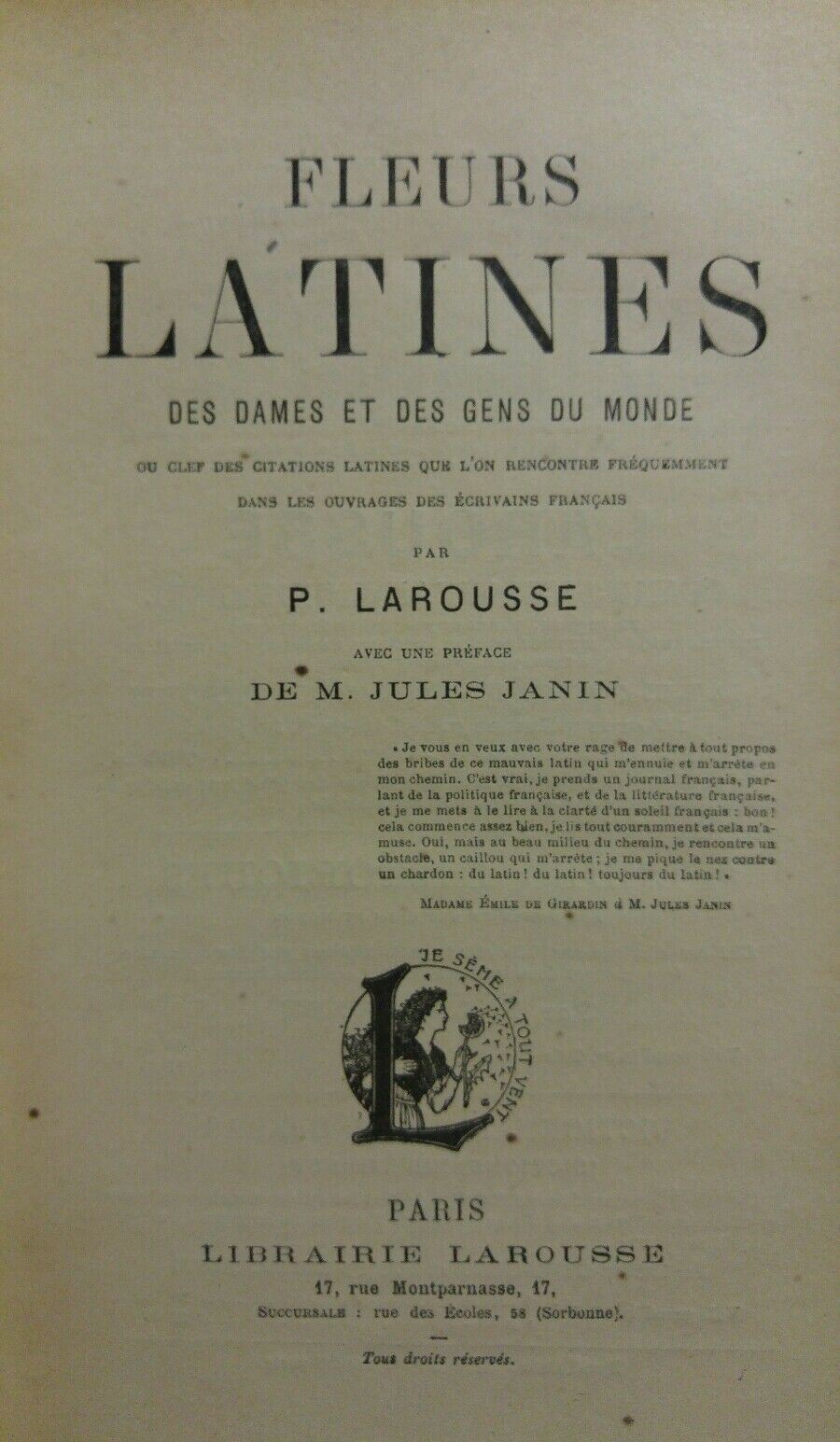 LAROUSSE (P.) - Fleurs latines des dames et des gens du monde