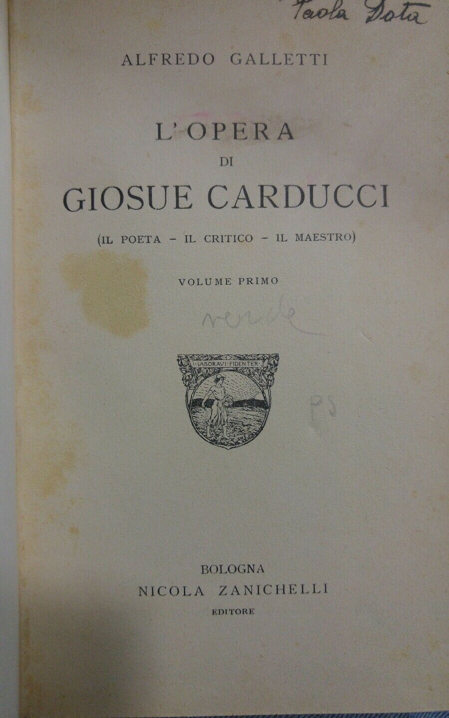 OPERE DI GIOSUE' CARDUCCI VOL.1 A. GALLETTI ZANICHELLI 1929 AE123