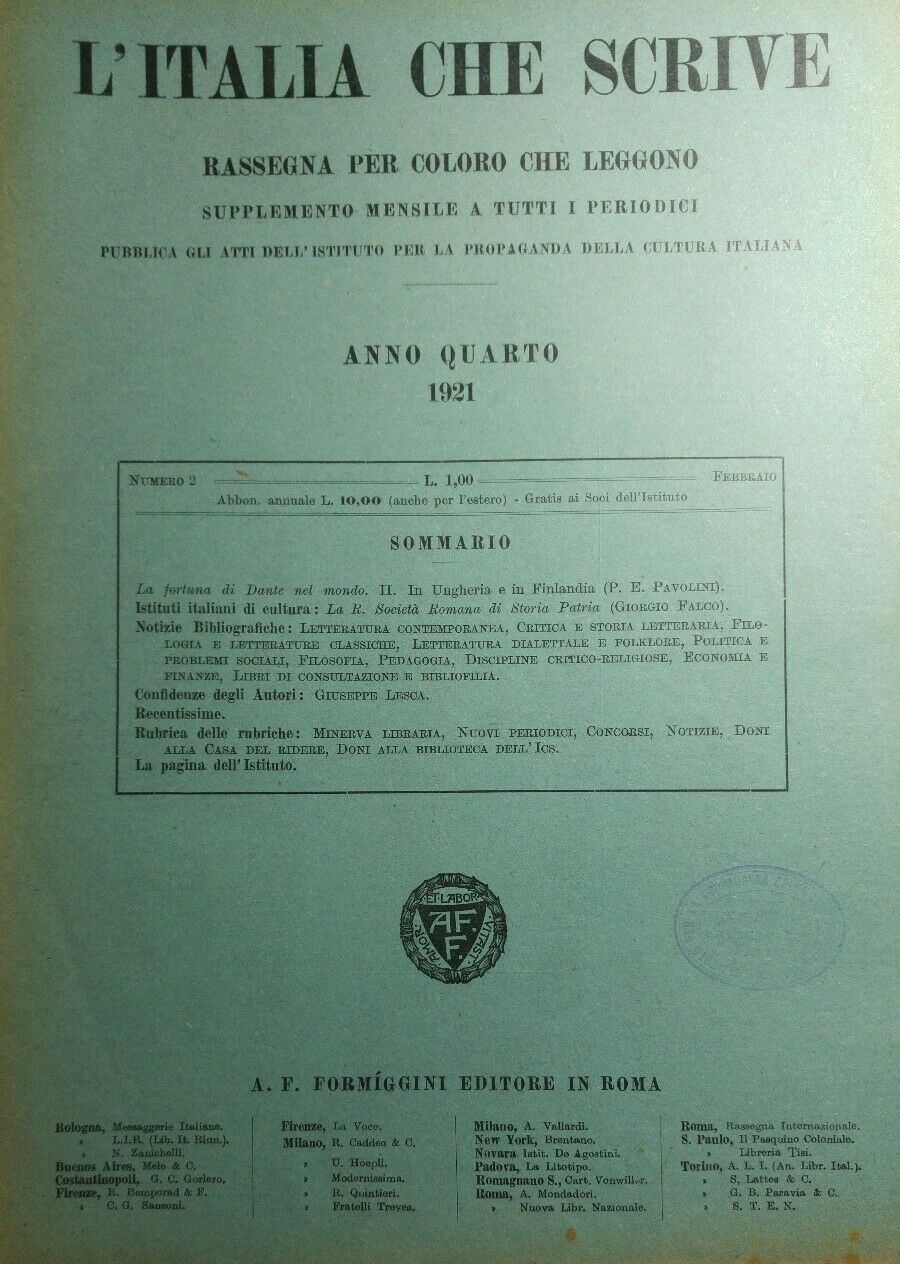 L'ITALIA CHE SCRIVE FEBBRAIO 1921