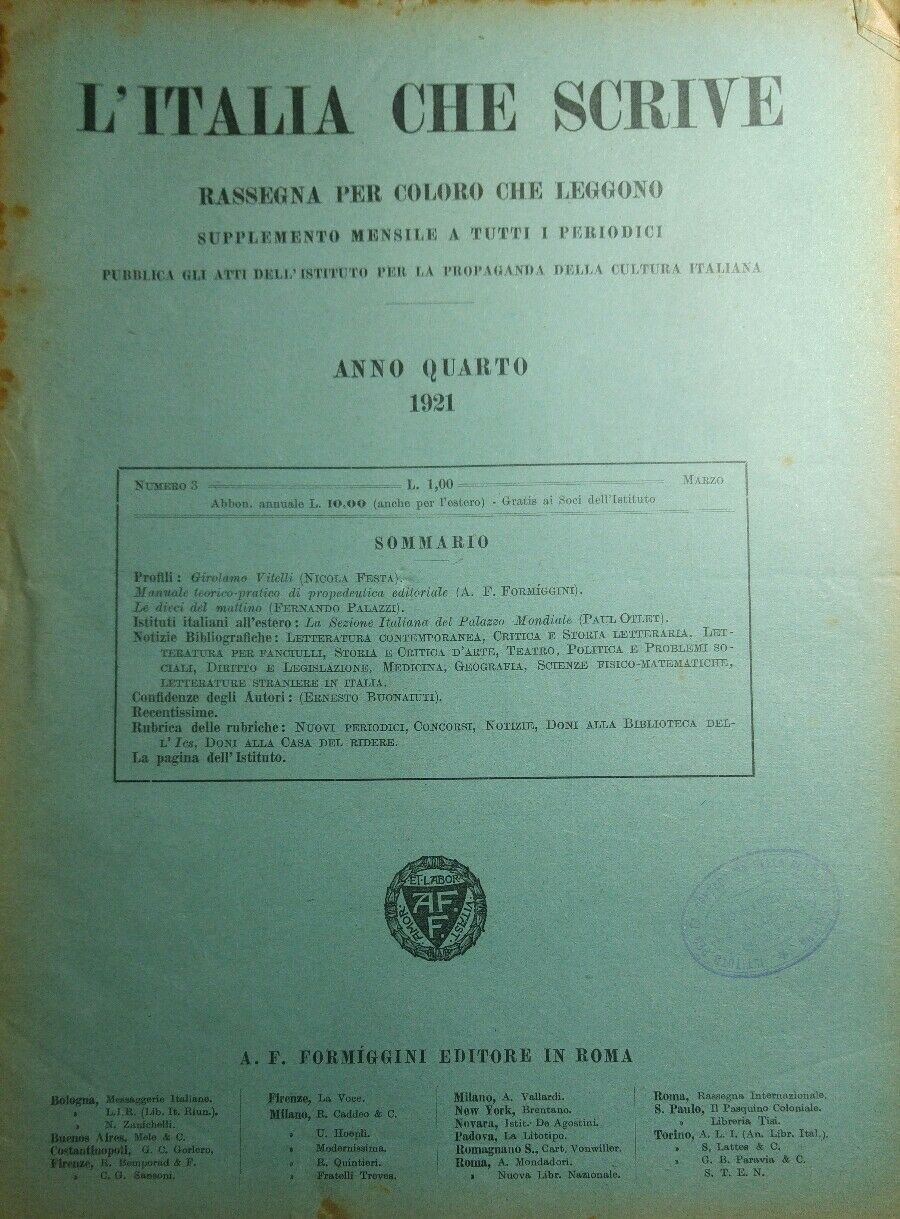 L'ITALIA CHE SCRIVE MARZO 1921