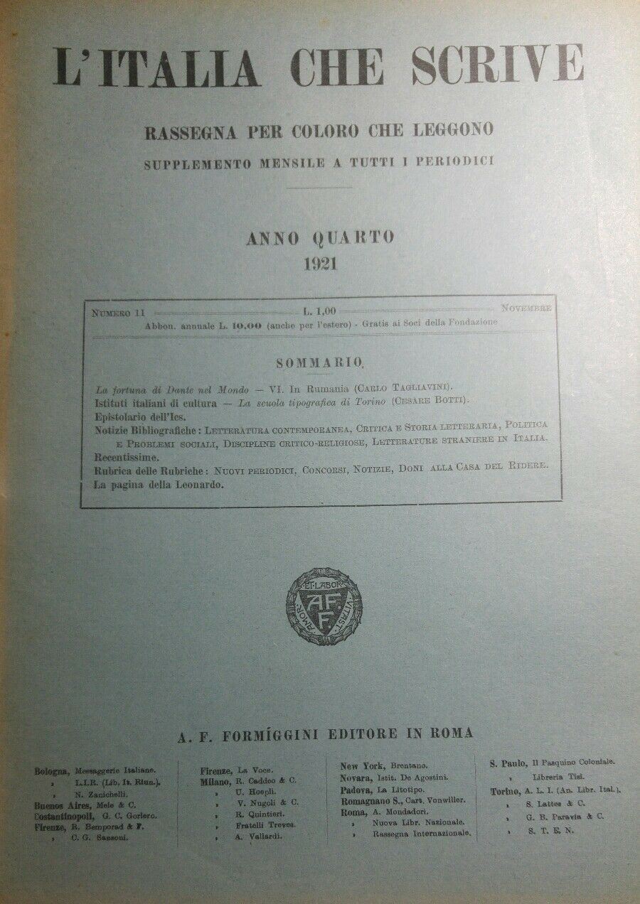 L'ITALIA CHE SCRIVE NOVEMBRE 1921