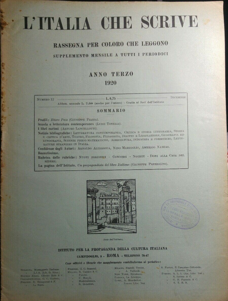 L'ITALIA CHE SCRIVE DICEMBRE 1920