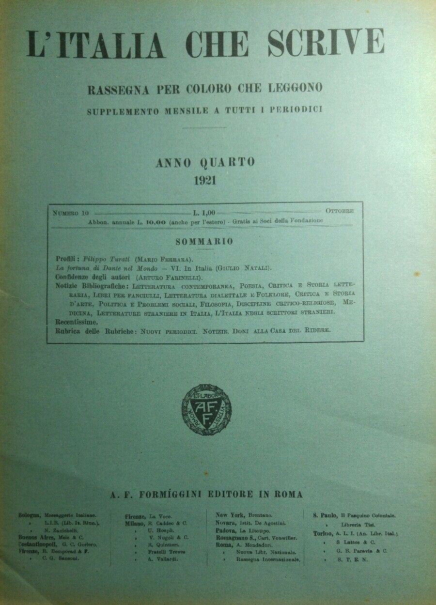 L'ITALIA CHE SCRIVE OTTOBRE 1921