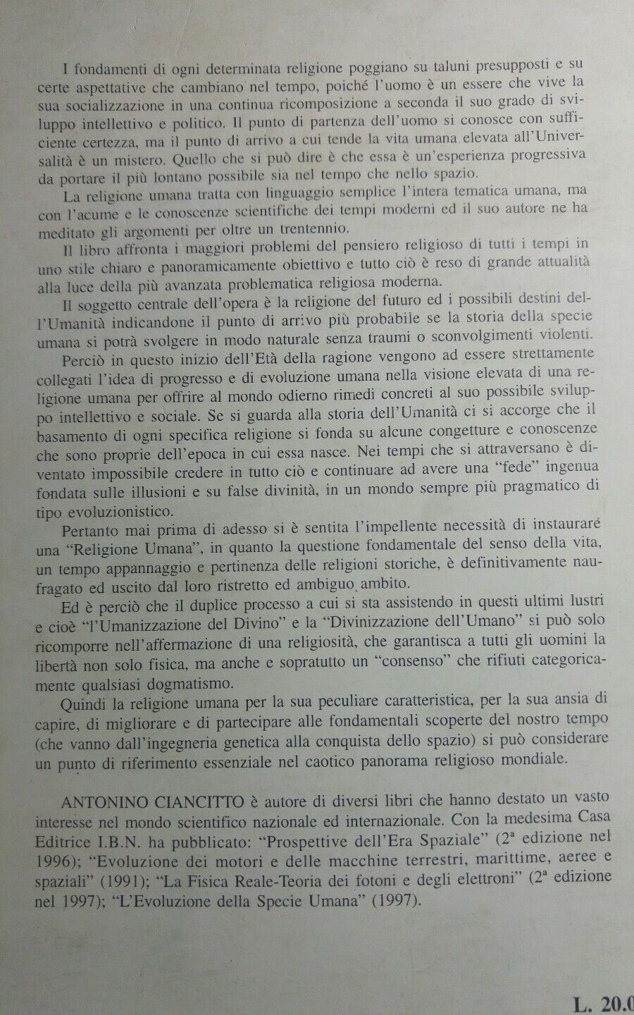 LA RELIGIONE UMANA A.CIANCITTO R204