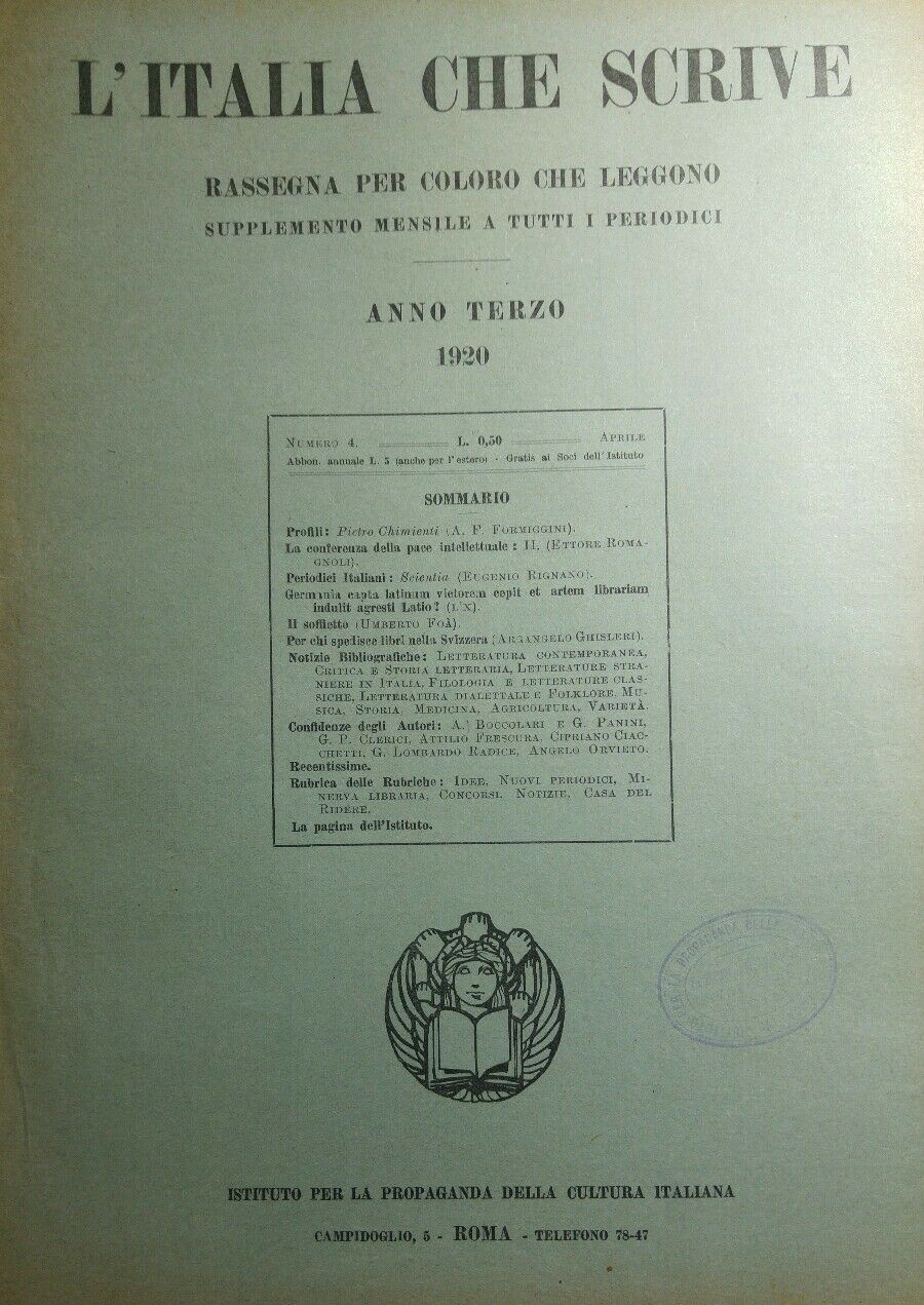 L'ITALIA CHE SCRIVE APRILE 1920
