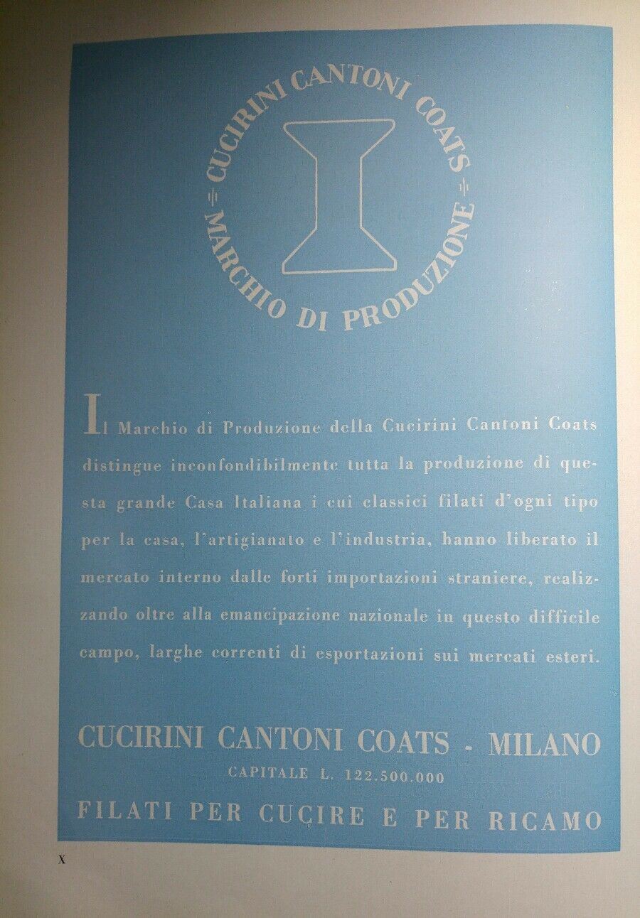 PUBBLICITA CUCIRINI CANTONI COATS 1942