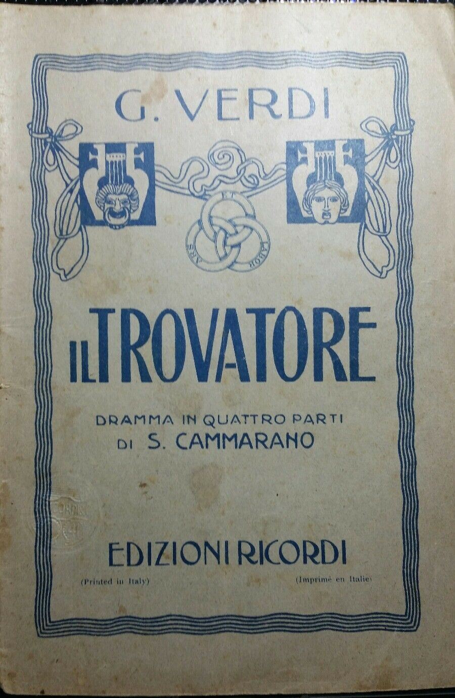 LIBRETTO D'OPERA IL TROVATORE S. CAMMARANO RICORDI