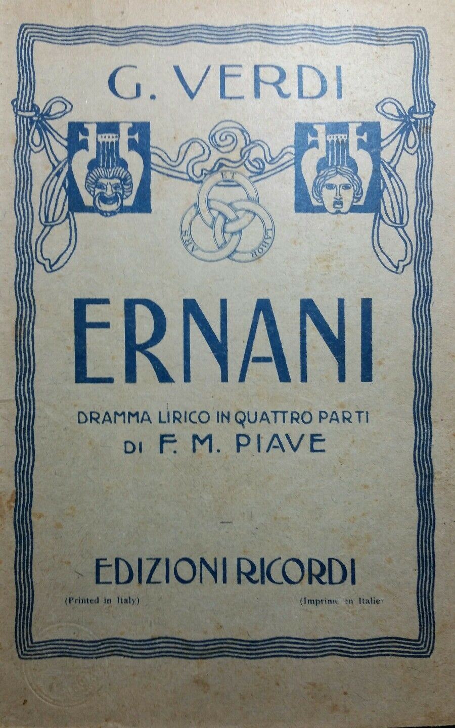 LIBRETTO D'OPERA ERNANI G.VERDI/PIAVE RICORDI