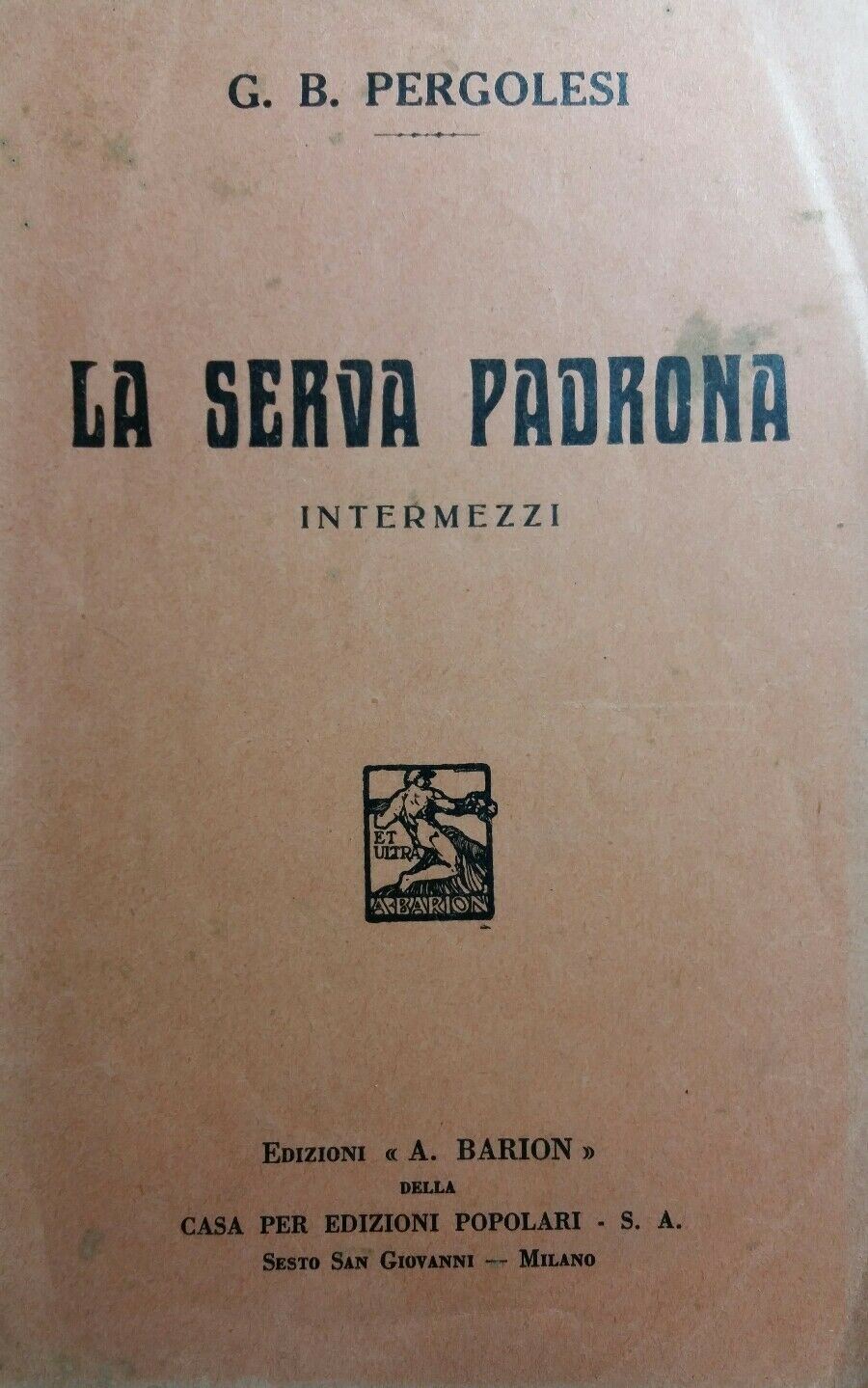 LIBRETTO D'OPERA LA SERVA PADRONA G.B.PERGOLESI BARION