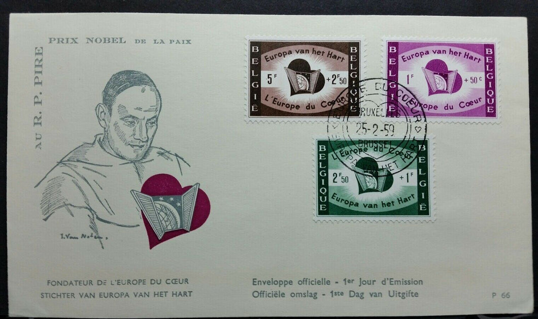 BUSTA FDC BELGIO EUROPA DEL CUORE 1959