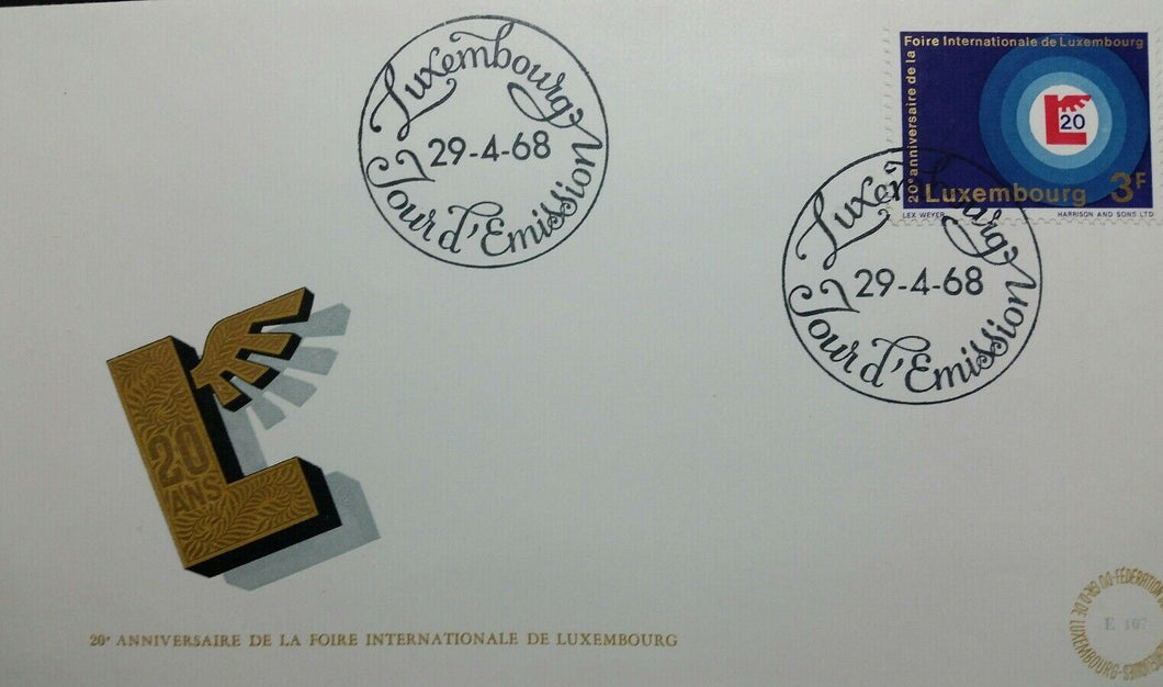 LUSSEMBURGO BUSTA FDC 20' ANNIVERSAIRE DE LA FOIRE INTERNATIONALE 1968 RB02