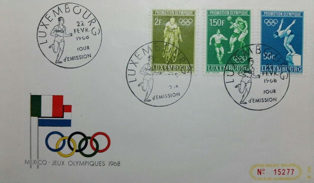 LUSSEMBURGO BUSTA FDC MEXICO 1968 3V. RB02