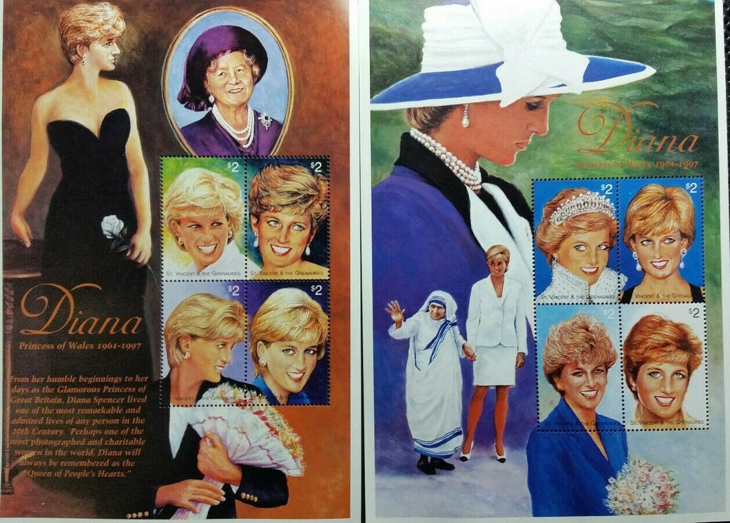 ST.VINCENT & THE GRENADINES DIANA PRINCESS OF WALES SET 2 FOGLIETTI MINT RD01