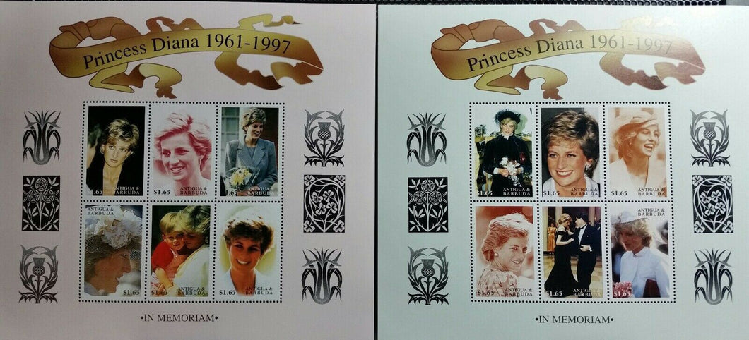 ANTIGUA E BARBUDA PRINCESS DIANA SET DI 2 FOGLIETTI MNH RD01