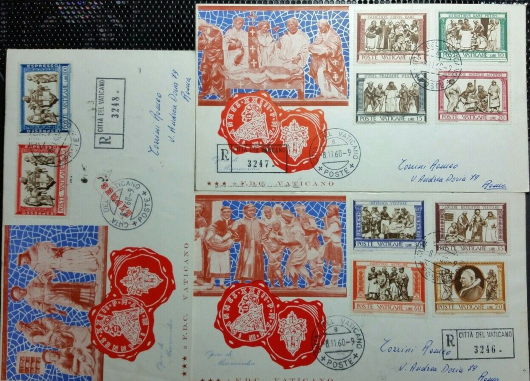 1960 VATICANO FDC OPERE DI MISERICORDIA 3 RACCOMANDATA BB01