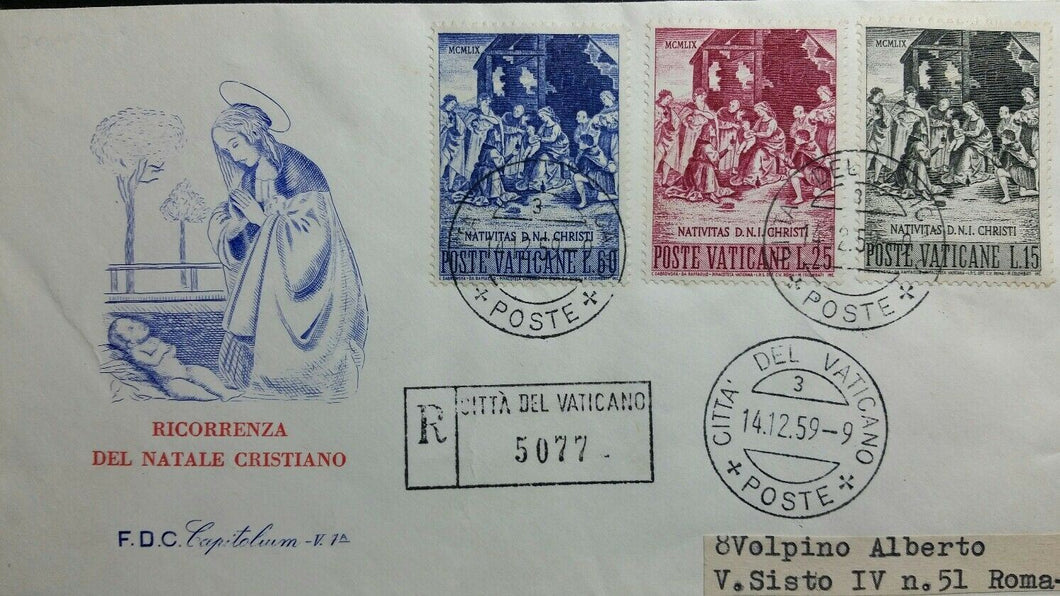 1959 VATICANO FDC NATALE RACCOMANDATA CAPITOLIUM BB01