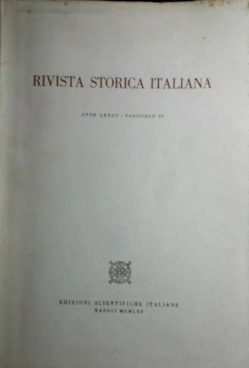 RIVISTA STORICA ITALIANA FASCICOLO IV 1970