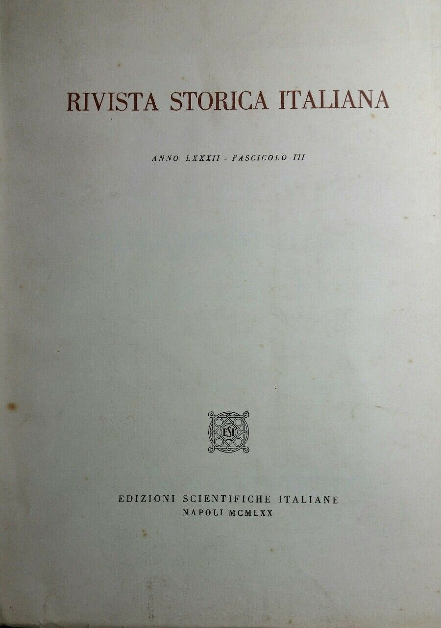 RIVISTA STORICA ITALIANA FASCICOLO III 1970