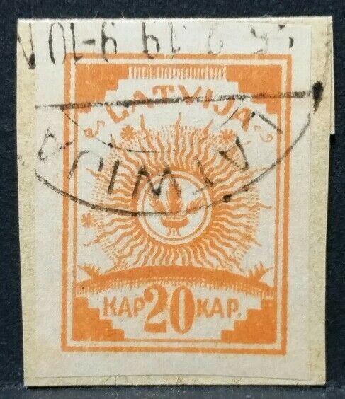 1919 LATVIJA LETTONIA STEMMA carta sottile su frammento  USATO RF03