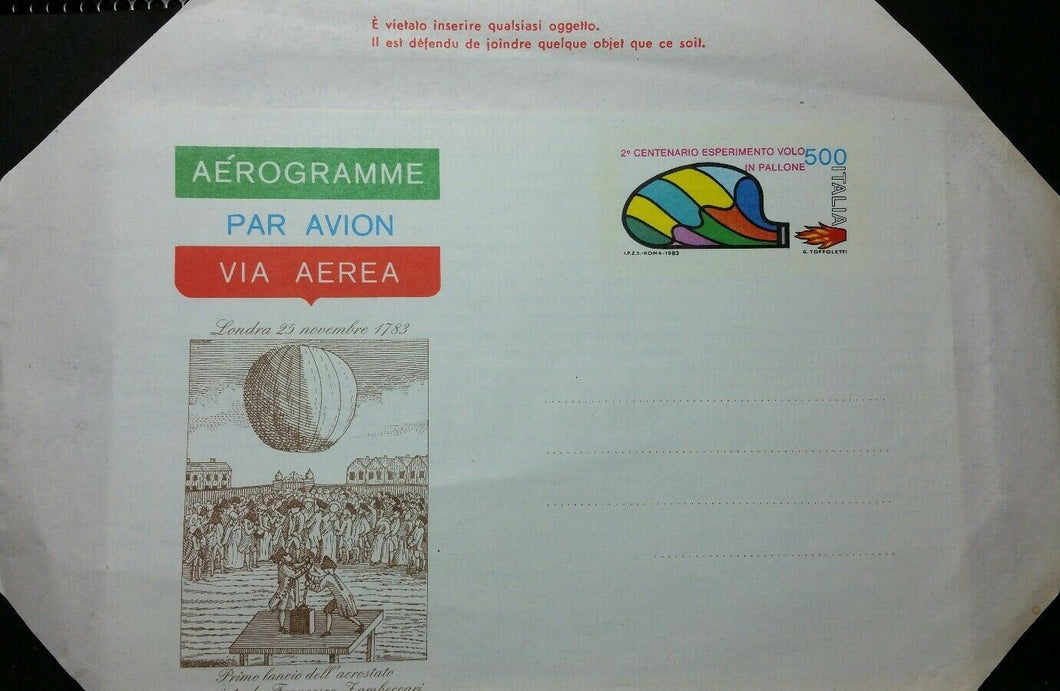 1983 ITALIA AREOGRAMMA 2' CENTENARIO VOLO IN PALLONE BB02