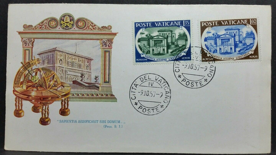 1957 VATICANO FDC ROMA ACCADEMIA DELLE SCIENZE NO TIMBRO DI ARRIVO  BB01