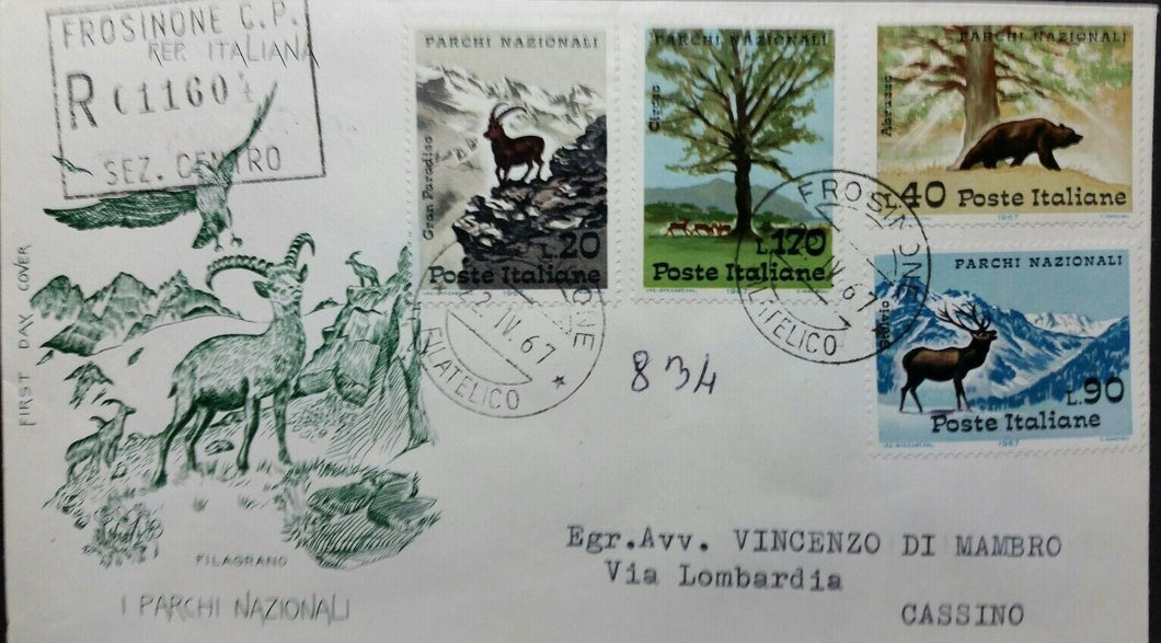 1967 ITALIA FDC PARCHI NAZIONALI FILAGRANO RACCOMANDATA BB01