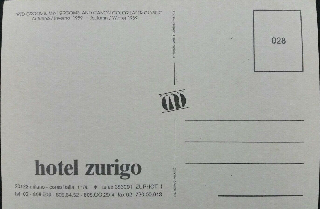 CARTOLINA POSTALE HOTEL ZURIGO MILANO 1989 NON VIAGGIATA