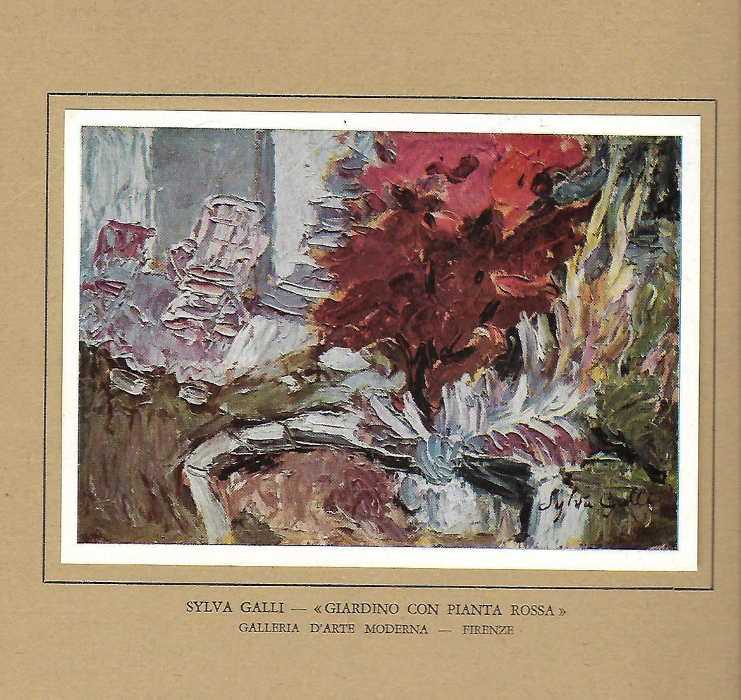 STAMPA GIARDINO CON PIANTA ROSSA S.GALLI 1955