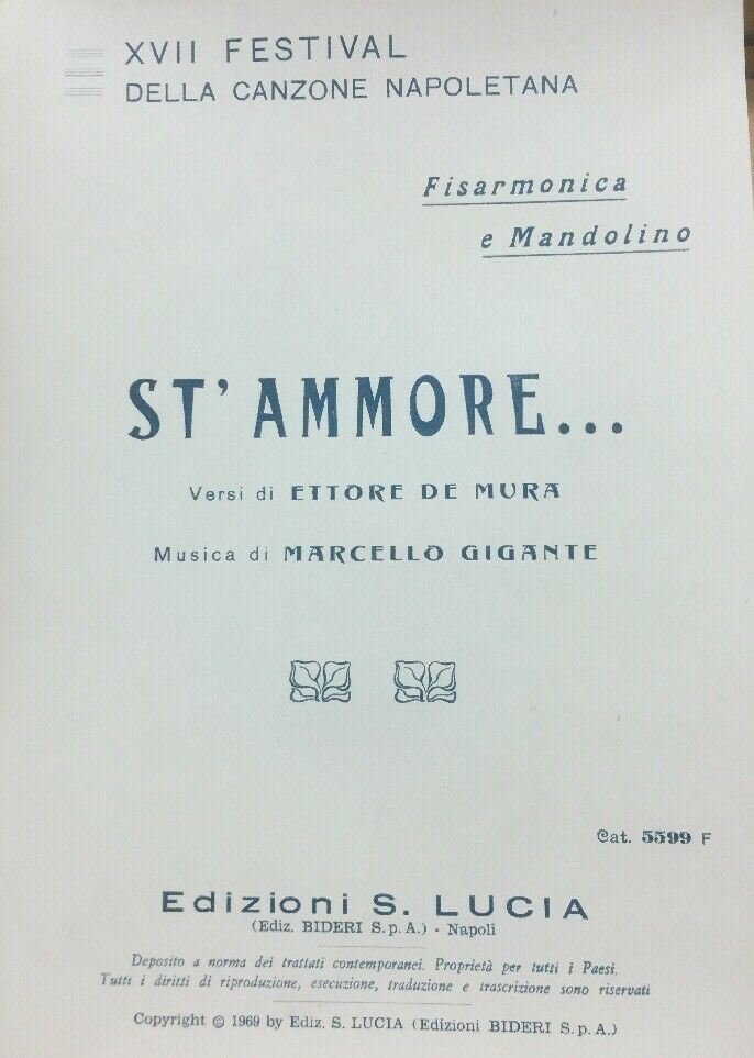 SPARTITO MUSICALE “ST’AMMORE” XVII FESTIVAL CANZONE NAPOLETANA RS01