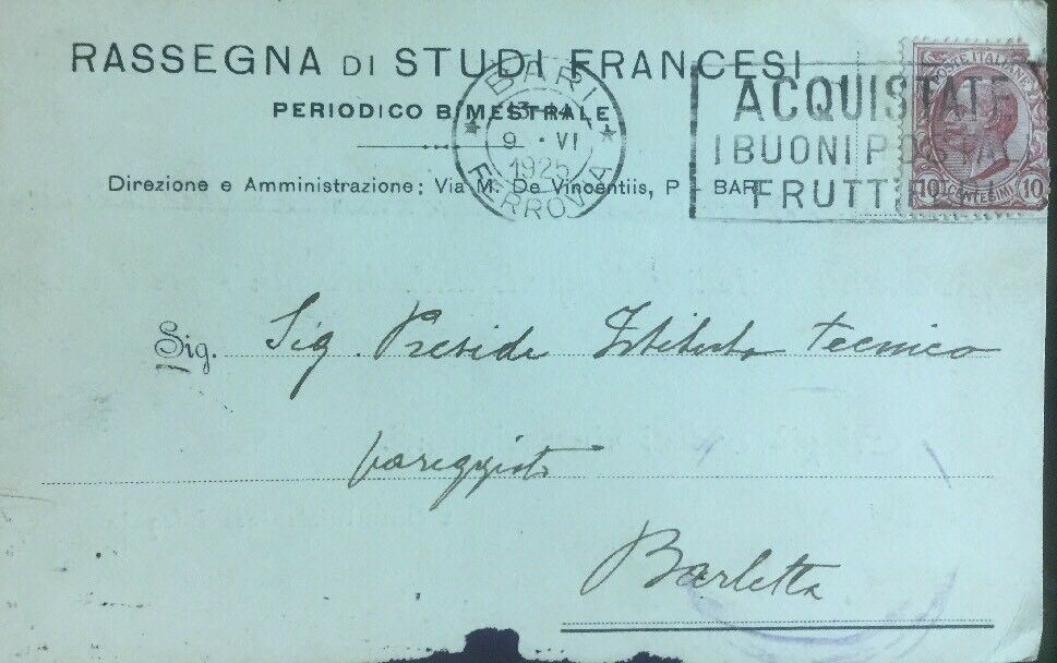 CARTOLINA POSTALE RASSEGNA DI STUDI FRANCESI 1925 CC03