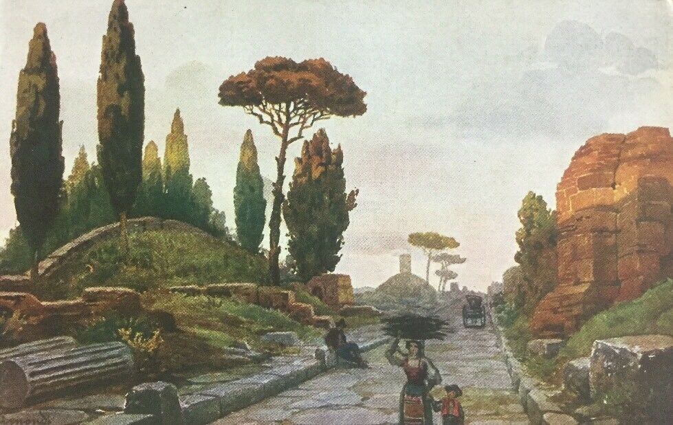 CARTOLINA ILLUSTRATA ROMA VIA APPIA TOMBA DEI CURIAZI CC03