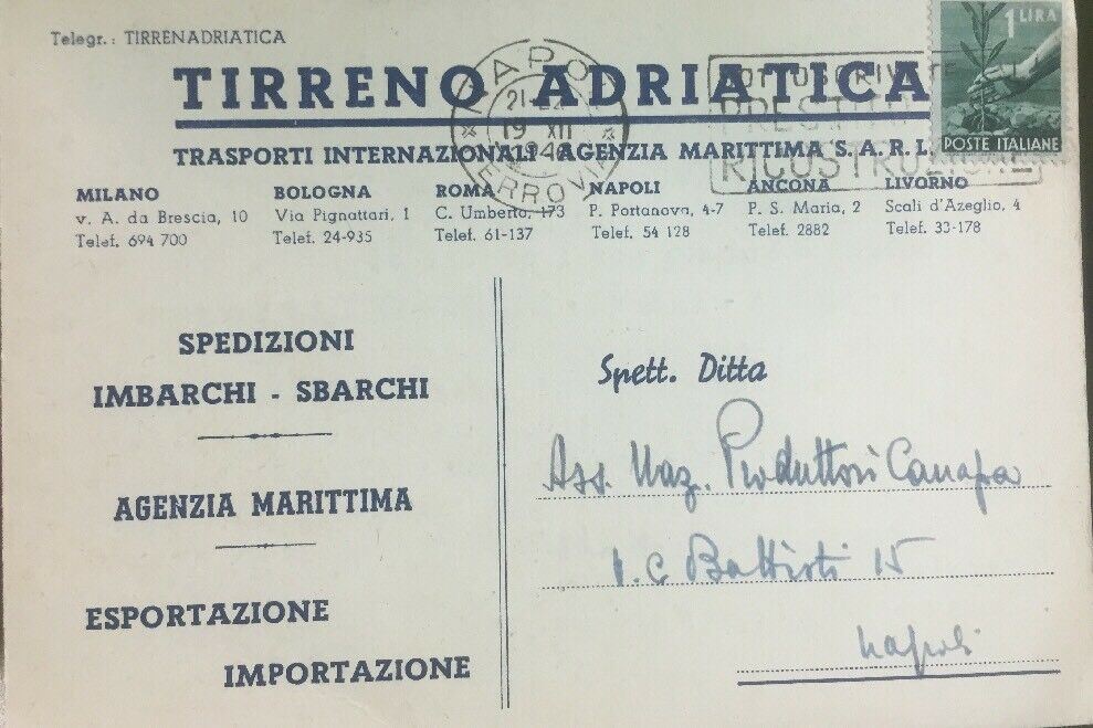 CARTOLINA POSTALE TIRRENO ADRIATICA TRASPORTI 1946 CC04