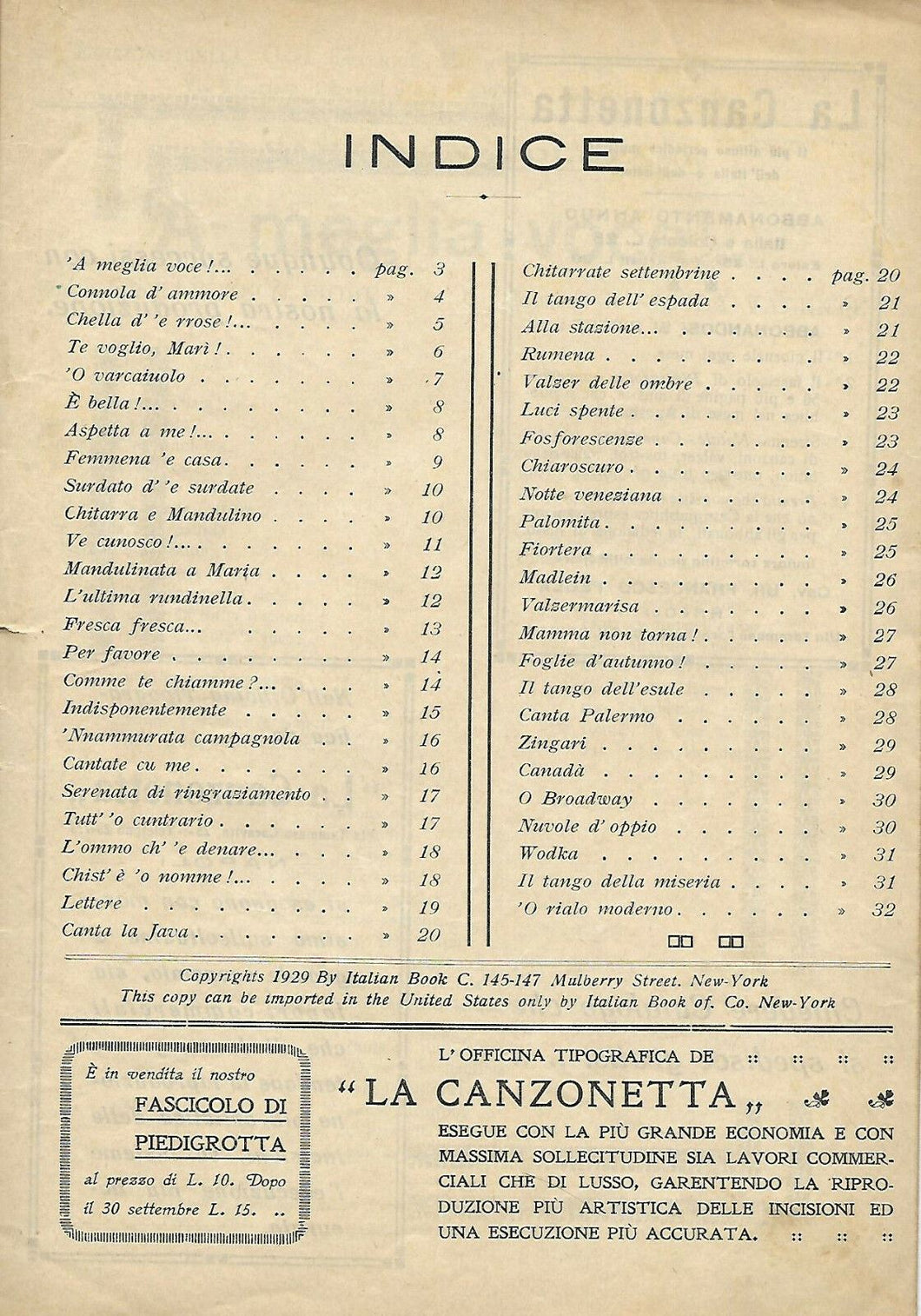 PIEDIGROTTA 1929 LA CANZONETTA  RD01