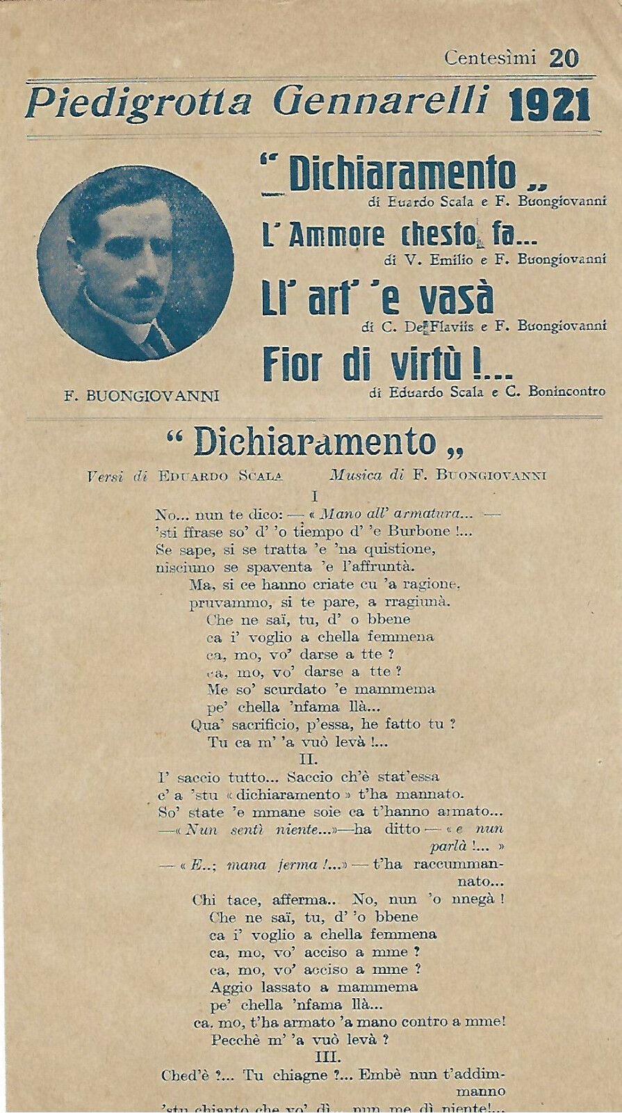 PIEDIGROTTA GENNARELLI 1921 BUONGIOVANNI  RD01