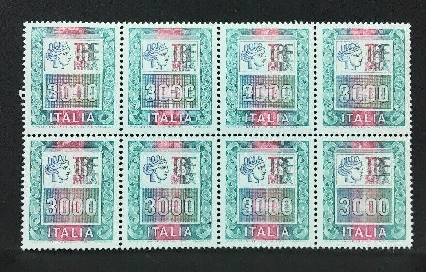 1979 ITALIA ALTI VALORI L.3000 BLOCCO DI 8 MNH** RF01
