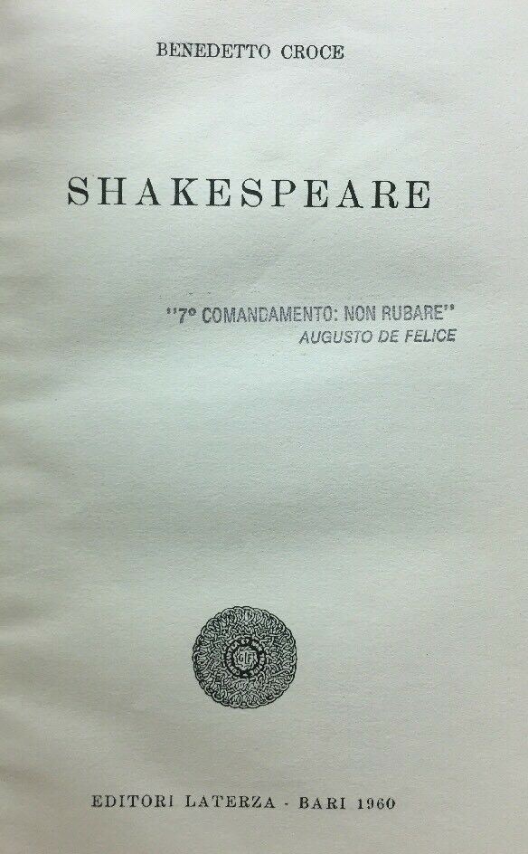 SHAKESPEARE BENEDETTO CROCE LATERZA 1960 C183