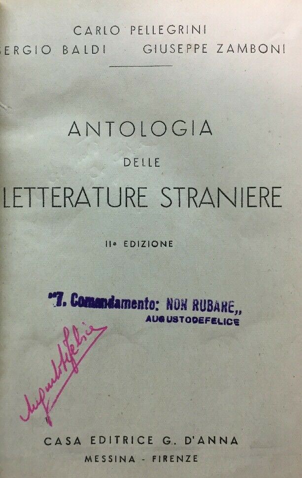 ANTOLOGIA DELLE LETTERATURE STRANIERE VOL. I PELLEGRINI BALDI ZAMBONI C209